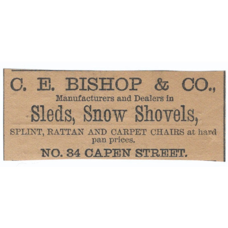 C.E. Bishop & Co Sleds Shovels Capen Street Hartford 1886 Newspaper Ad AF7-SS8