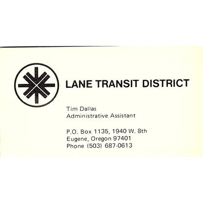 Lane Transit District Tim Dallas Eugene Oregon Vintage Business Card SB4-B5