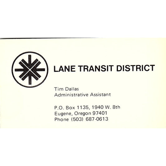 Lane Transit District Tim Dallas Eugene Oregon Vintage Business Card SB4-B5