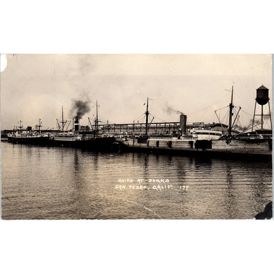 Ships at Docks San Pedro California RPPC Vintage Postcard PD10