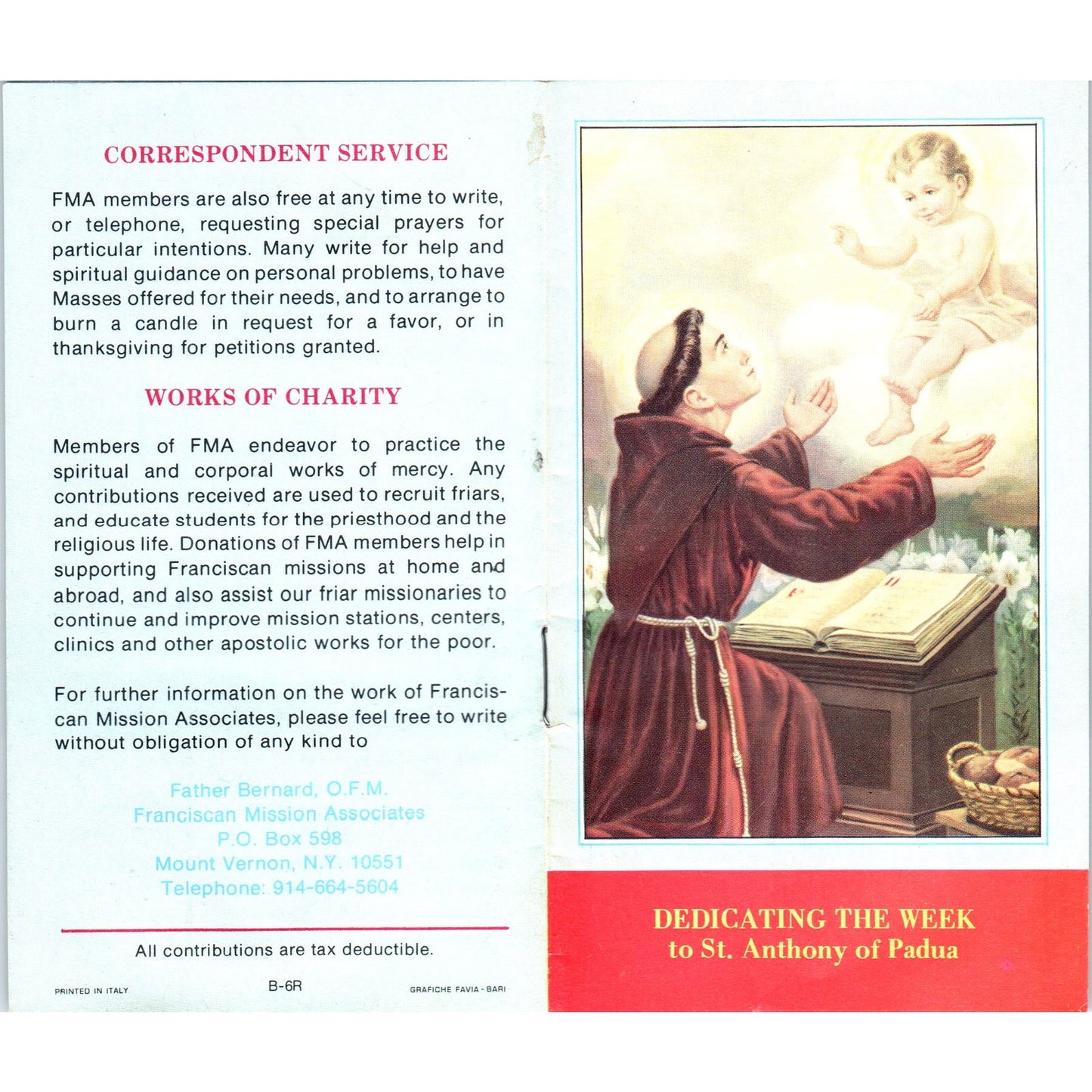 Dedicating the Week to St. Anthony of Padua Vintage Catholic Leaflet TH2-PC2