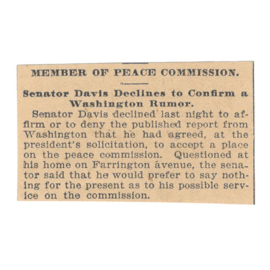 Senator Davis Denies Accepting Peace Commission St Paul 1898 Newspaper Ad AF2-S3