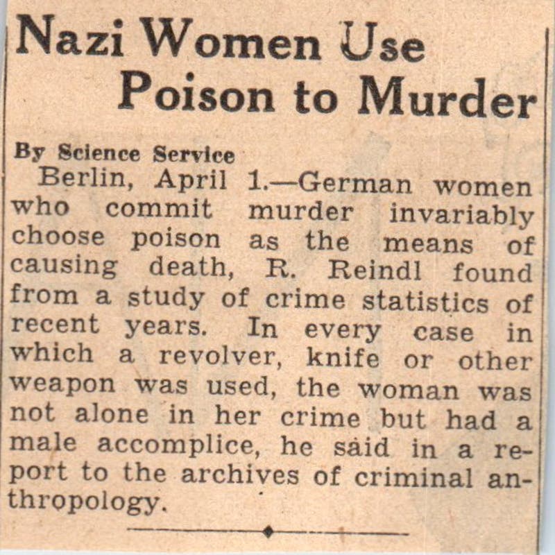 German Woman Agents Use Poison 1935 Minneapolis Journal Article AE7-N6