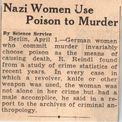 German Woman Agents Use Poison 1935 Minneapolis Journal Article AE7-N6