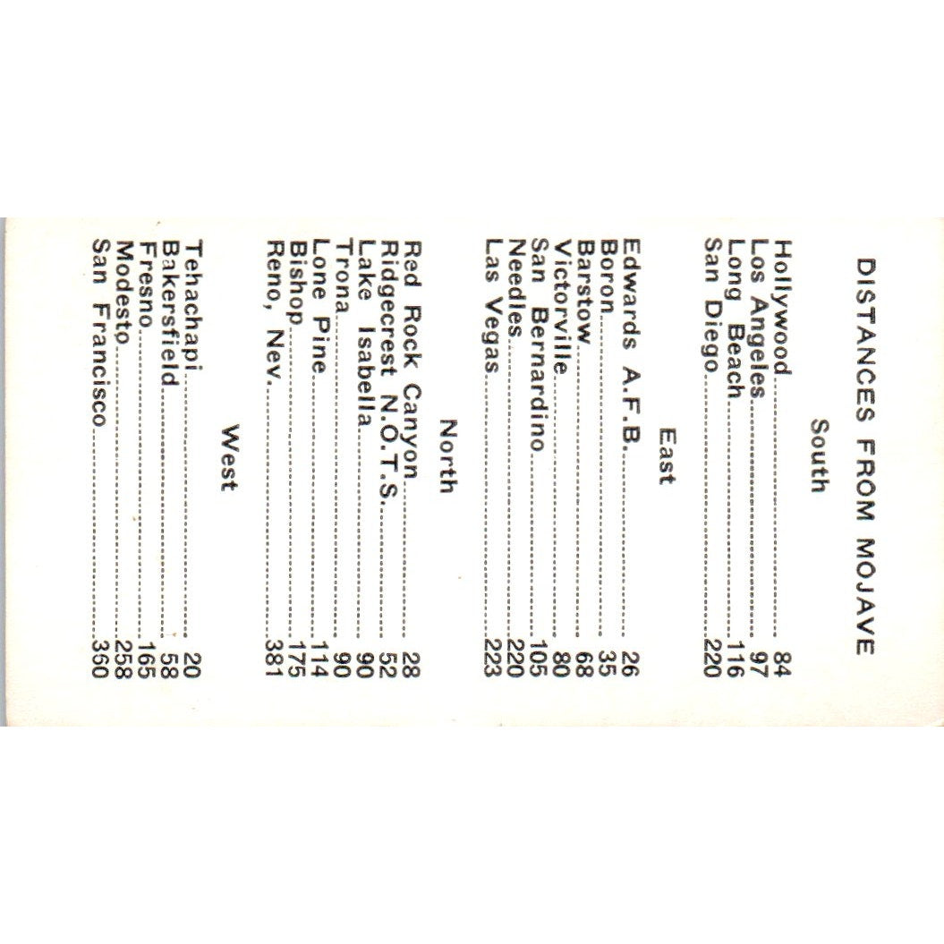 Reno's Cafe & Sierra Room Mojave CA Vintage Business Card SD8-B7