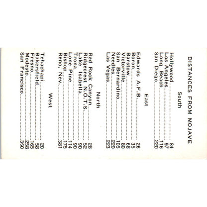 Reno's Cafe & Sierra Room Mojave CA Vintage Business Card SD8-B7