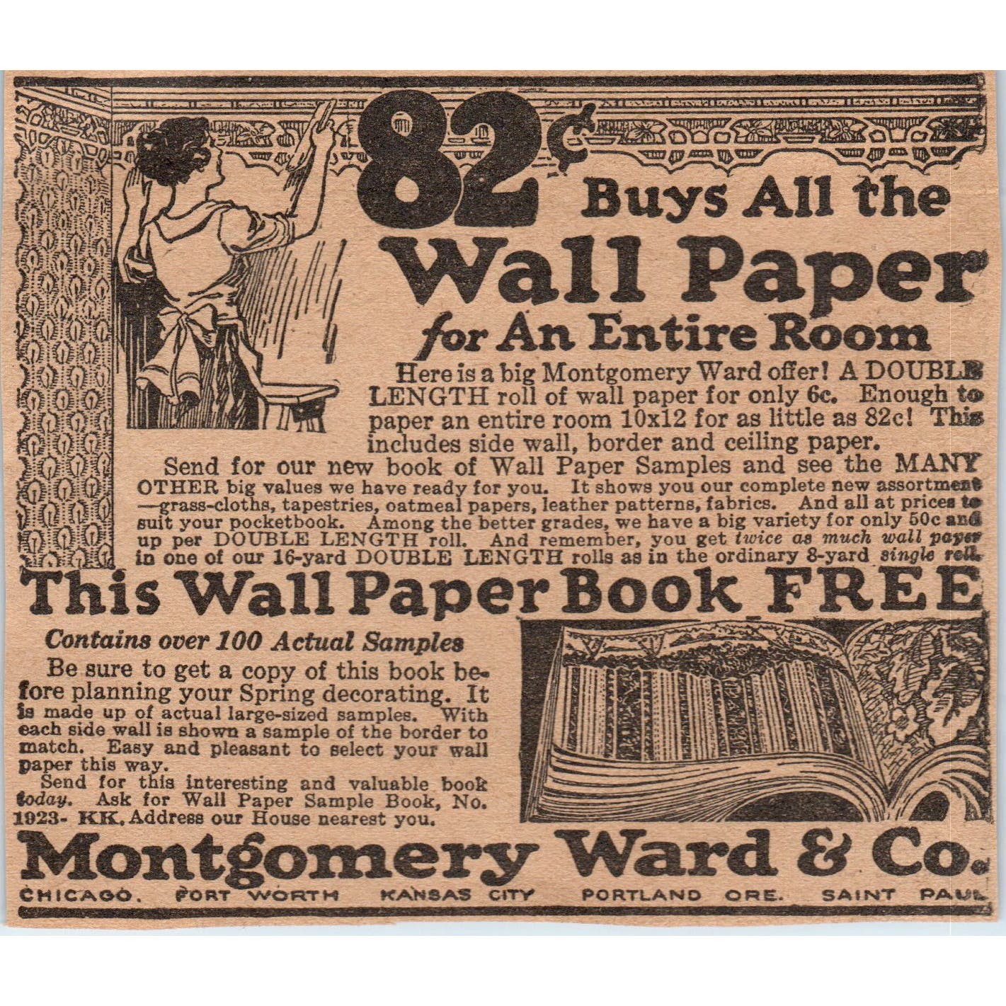 Montgomery Ward Wallpaper Book 1923 Magazine Ad Clip AE1-2