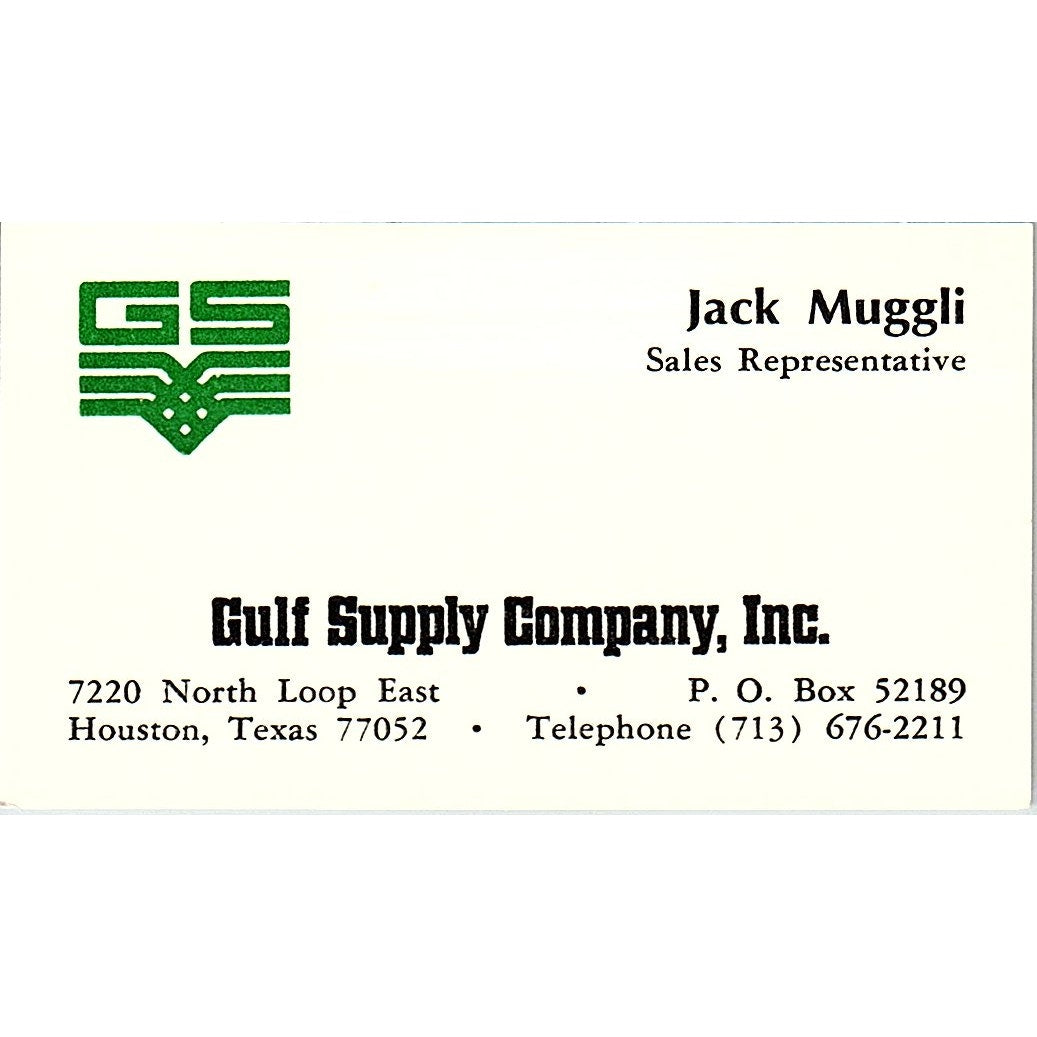 Gulf Supply Company, Inc. Jack Muggli Houston TX Vintage Business Card SSB4-B12