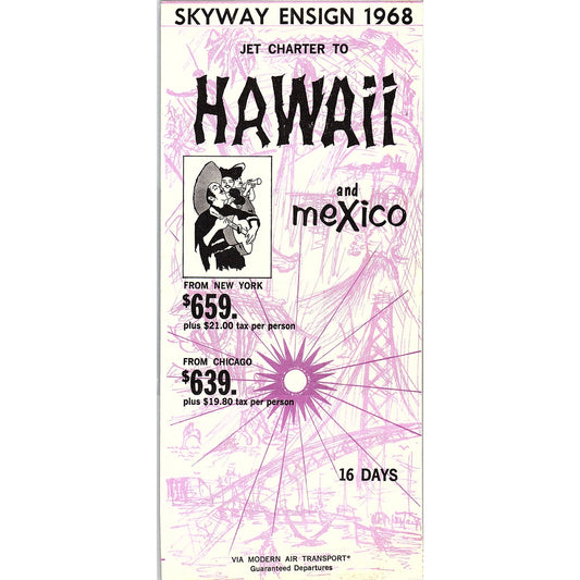 Skyway Ensign 1968 Jet Charter to Hawaii and Mexico Travel Brochure TH2-TB2