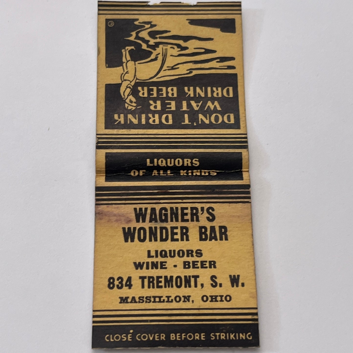 Wagner's Wonder Bar 834 Tremont Massillon Ohio Vintage Matchbook Cover MM3-3