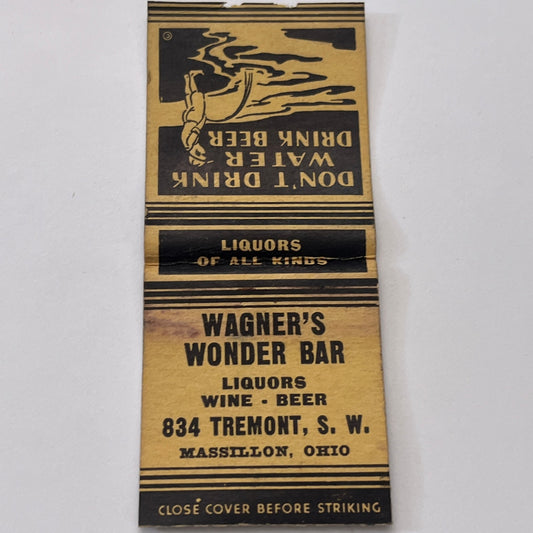 Wagner's Wonder Bar 834 Tremont Massillon Ohio Vintage Matchbook Cover MM3-3