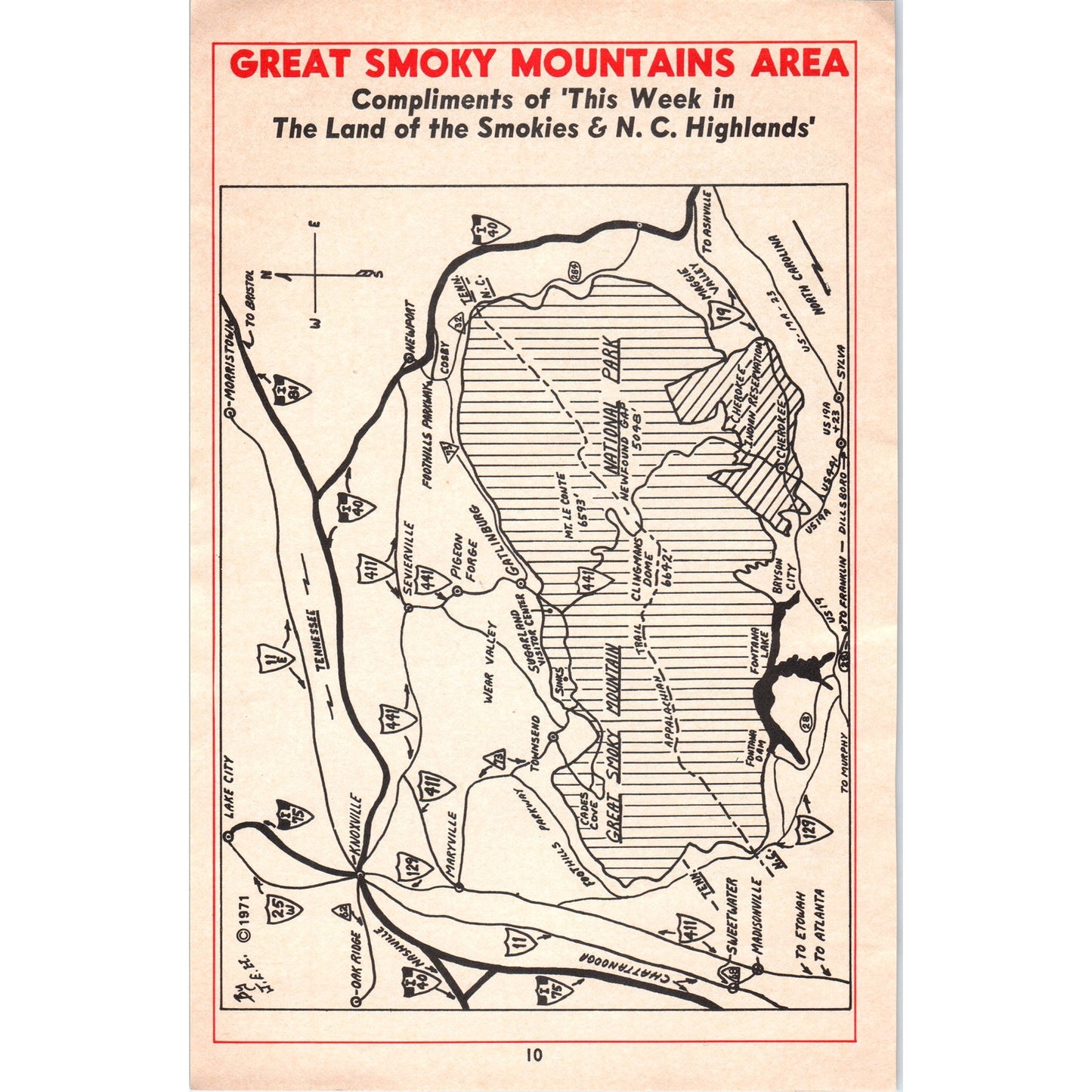 Great Smoky Mountains Area Travel Map TN 1973 Magazine Ad AD8-B9