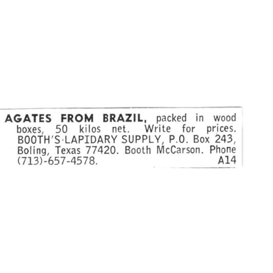 Booth McCarson Brazil Agates Boling Texas 1972 Ad AF8-S15