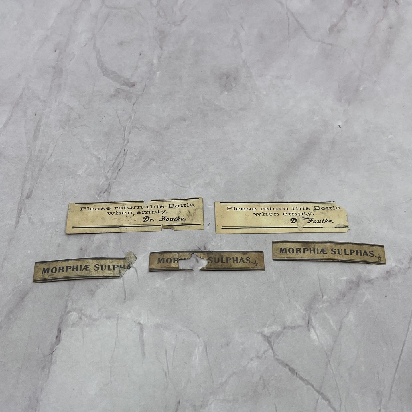 Lot of 5 Antique Apothecary Bottle Labels Dr. Foulke TB8-OD