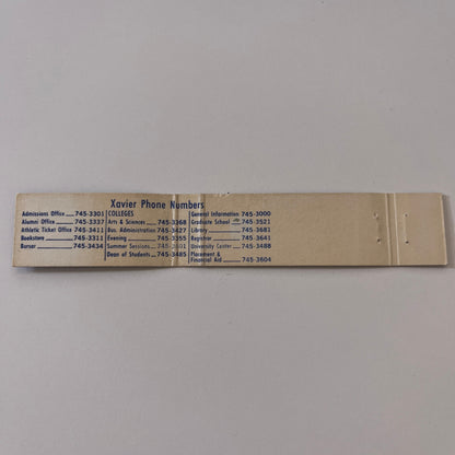 Xavier University Musketeers Important Phone Numbers Vintage Matchbook TB6-MB2-9
