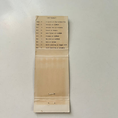 Wometco Vending Co Clemson SC 1969 Football Schedule Matchbook Cover MB75-2