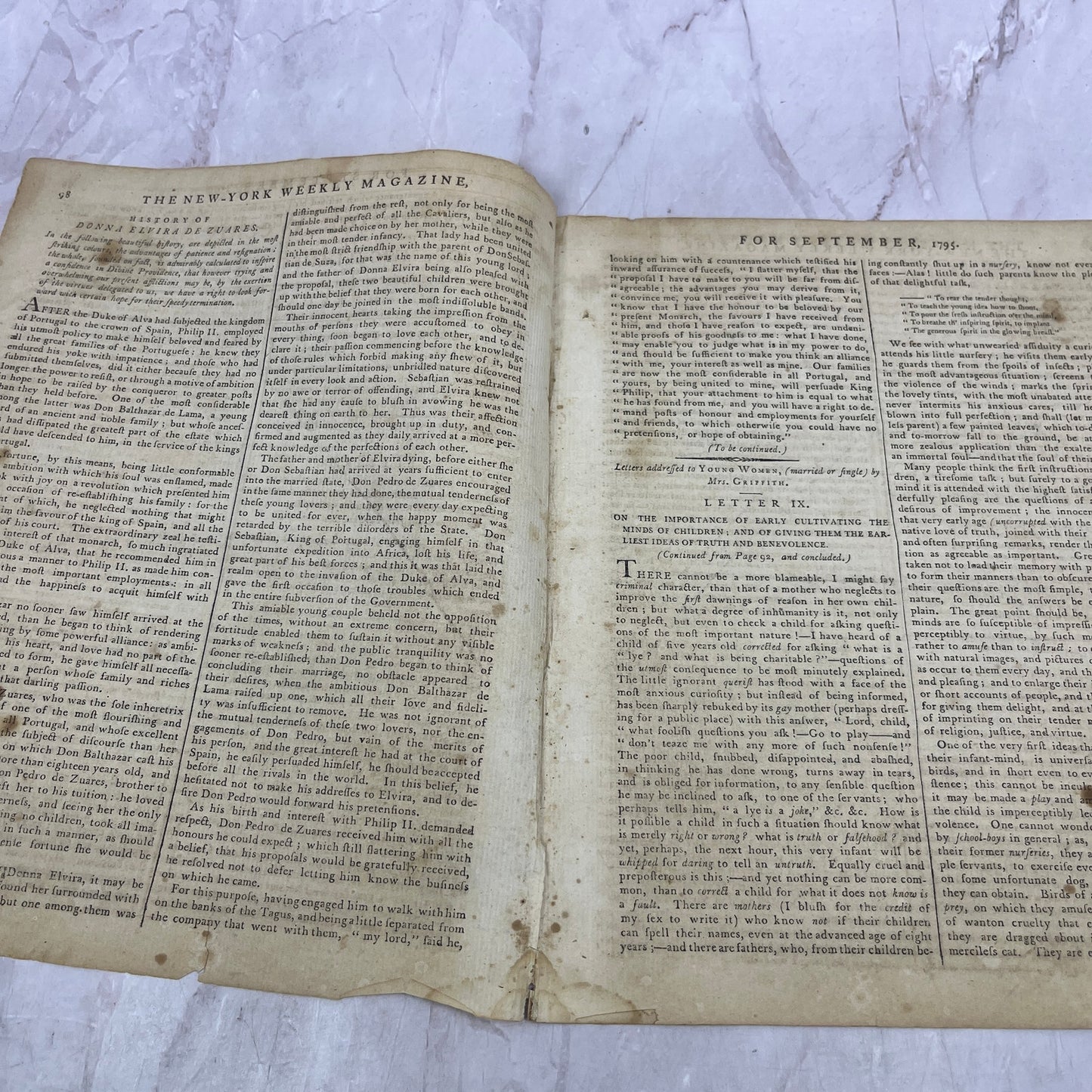 1795 Sep 23 - New York Weekly Magazine - History of Donna Elvira De Suarez D22