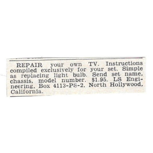DIY TV Repair - LS Engineering North Hollywood CA 1955 Ad AG1-S8