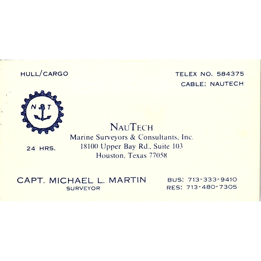 Capt Michael L Martin NauTech Surveyors Houston Vintage Business Card SC9-B4