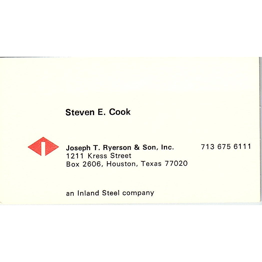 Steven E Cook Joseph T Ryerson & Son Houston Vintage Business Card SC9-B12