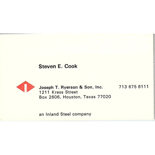 Steven E Cook Joseph T Ryerson & Son Houston Vintage Business Card SC9-B12