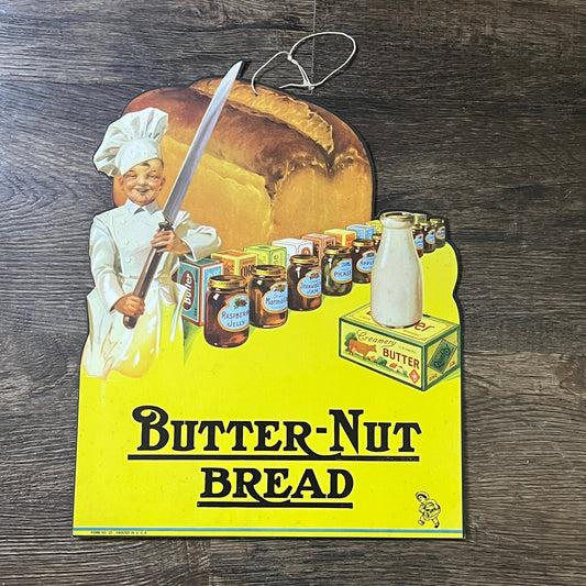 1930s Butter-Nut Bread Hanging Die Cut Advertising Sign 10x13 V3