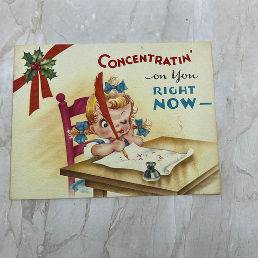 1950s Christmas Greeting Card "Concentratin' on You" AE3