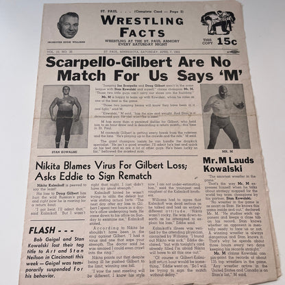 Mr M Kowalski Scarpello Gilbert Apr 7 1962 Wrestling Facts Program & Card V1-3