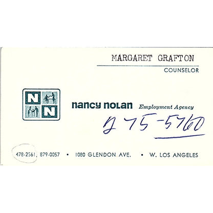 Nancy Nolan Employment Agency Margaret Grafton Los Angeles Business Card SF3-B7