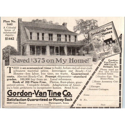 Gordon-Van Tine Co Home Building Davenport Iowa 1918 Magazine Ad AF1-WH1