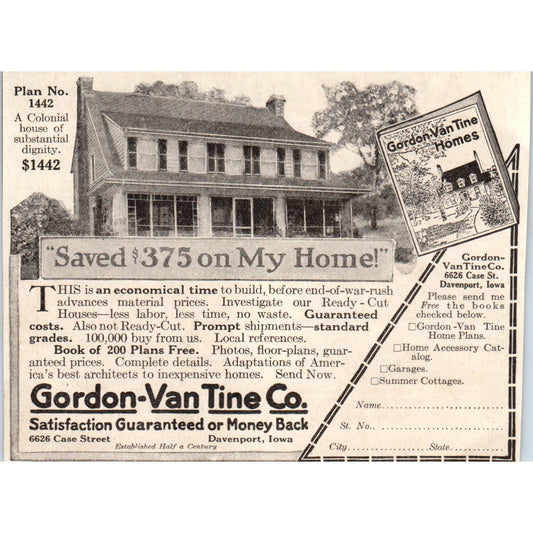 Gordon-Van Tine Co Home Building Davenport Iowa 1918 Magazine Ad AF1-WH1