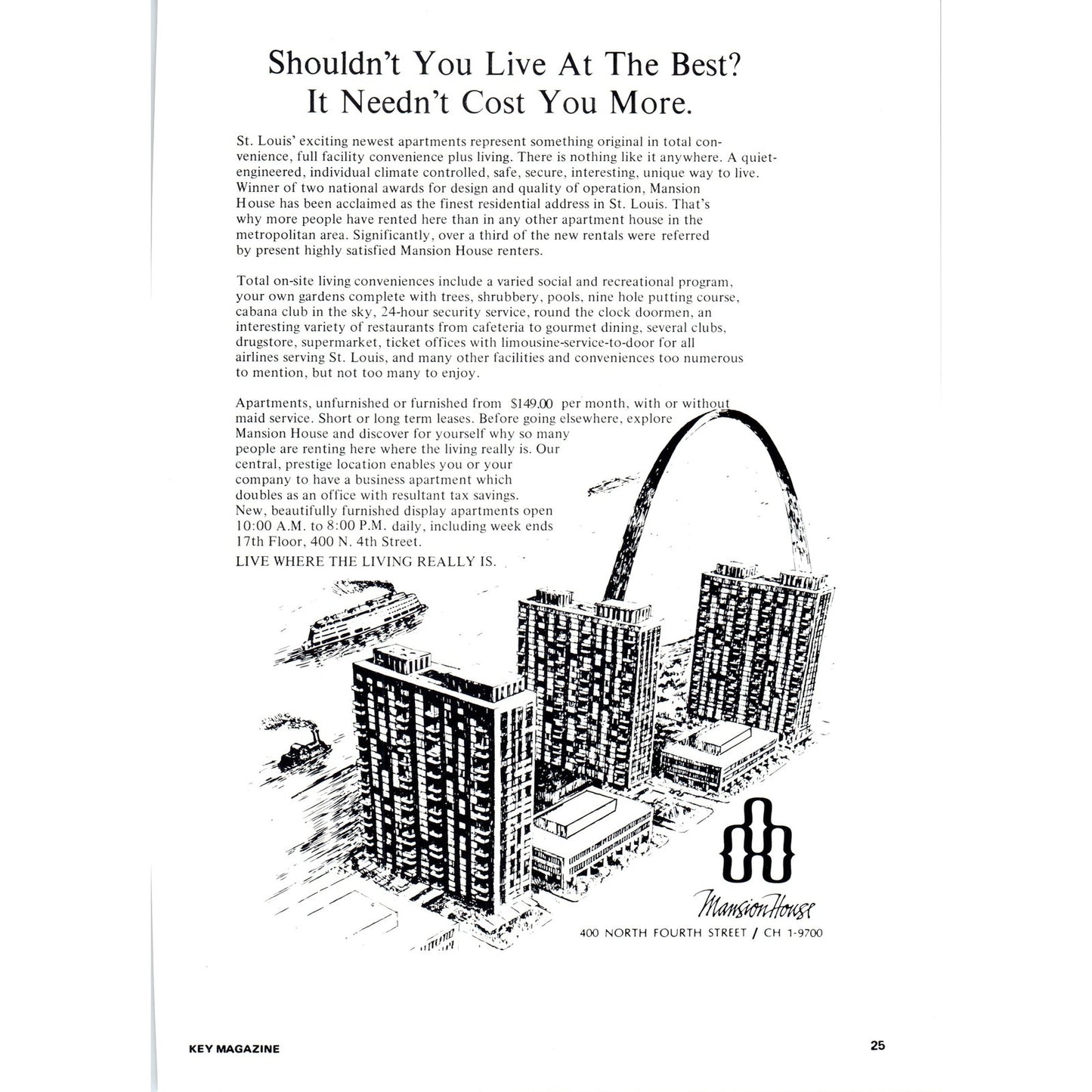 Mansion House Apartments North Fourth Street St. Louis 1971 Magazine Ad AD8-H4