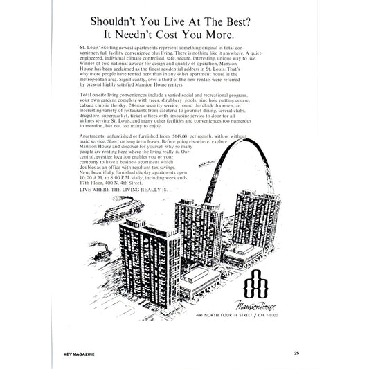 Mansion House Apartments North Fourth Street St. Louis 1971 Magazine Ad AD8-H4