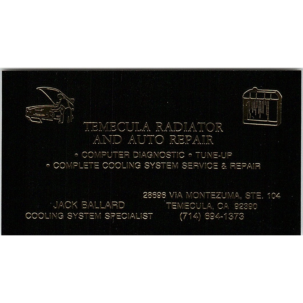 Temecula Radiator & Auto Repair Jack Ballard Temecula CA Business Card SC9-B8