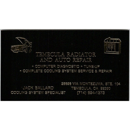Temecula Radiator & Auto Repair Jack Ballard Temecula CA Business Card SC9-B8
