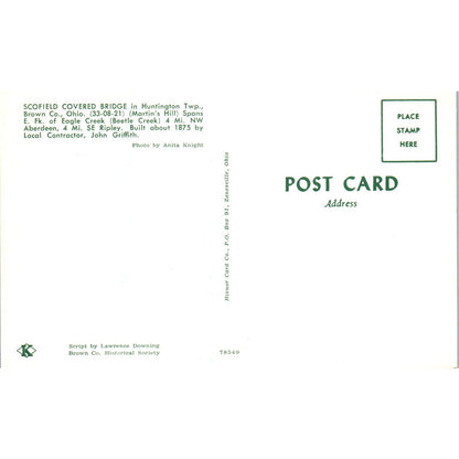 Scofield Bridge Huntington Twp Brown County OH Covered Bridge Postcard PC16