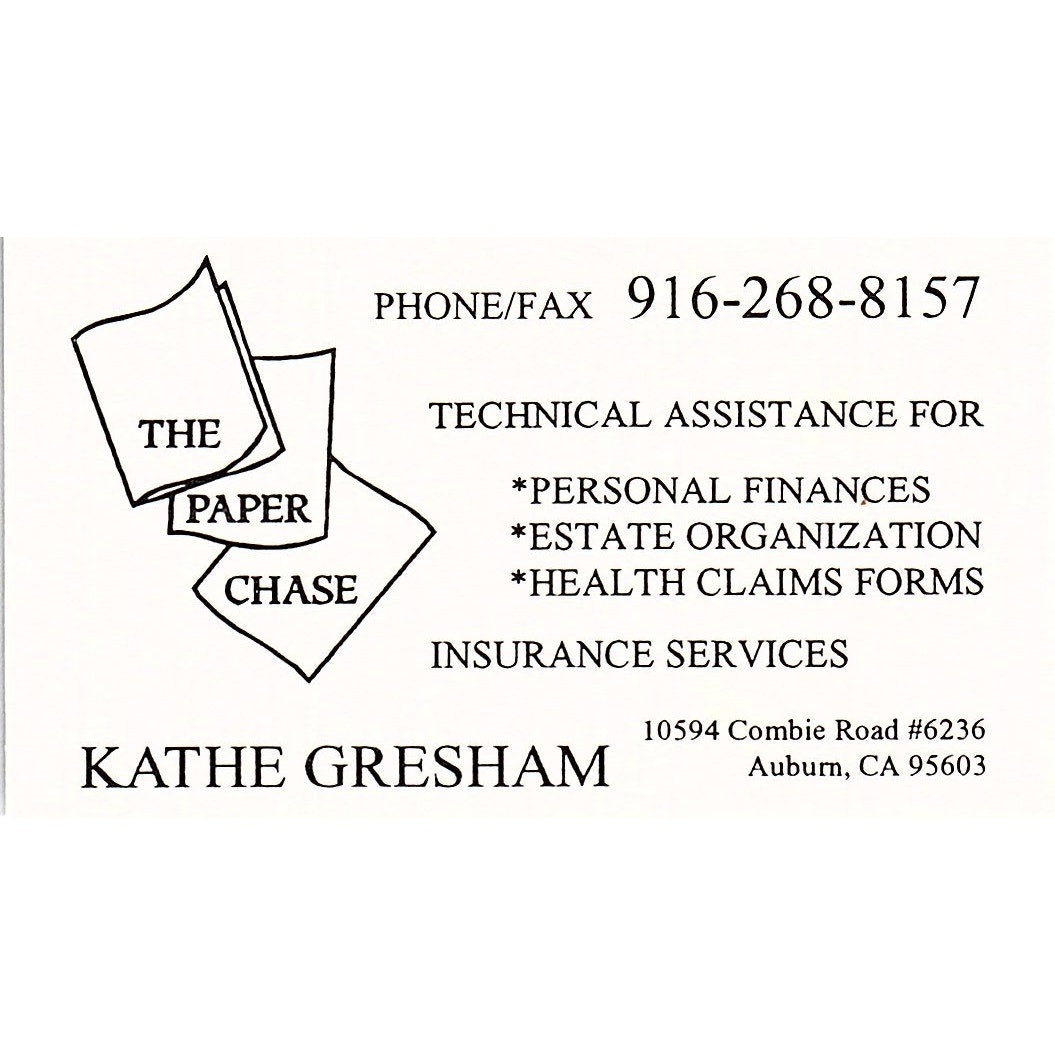 Kathe Gresham The Paper Chase Auburn CA Vintage Business Card SD9-B14
