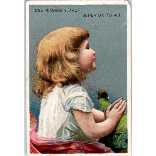 Niagara Starch Little Girl Praying c1880 Victorian Trade Card AB6-2
