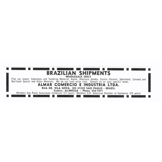 Almar Comercio E Industria Ltda Lapidary Sao Paulo Brazil 1972 Ad AF8-M4