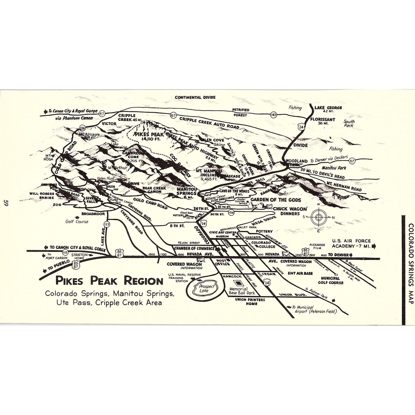 Pikes Peak Region Map Ute Pass Cripple Creek Colorado 1958 Ad AG1-8