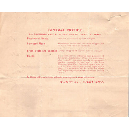 1898 Swift and Company Union Stock Yards Chicago Billhead Letterhead D17