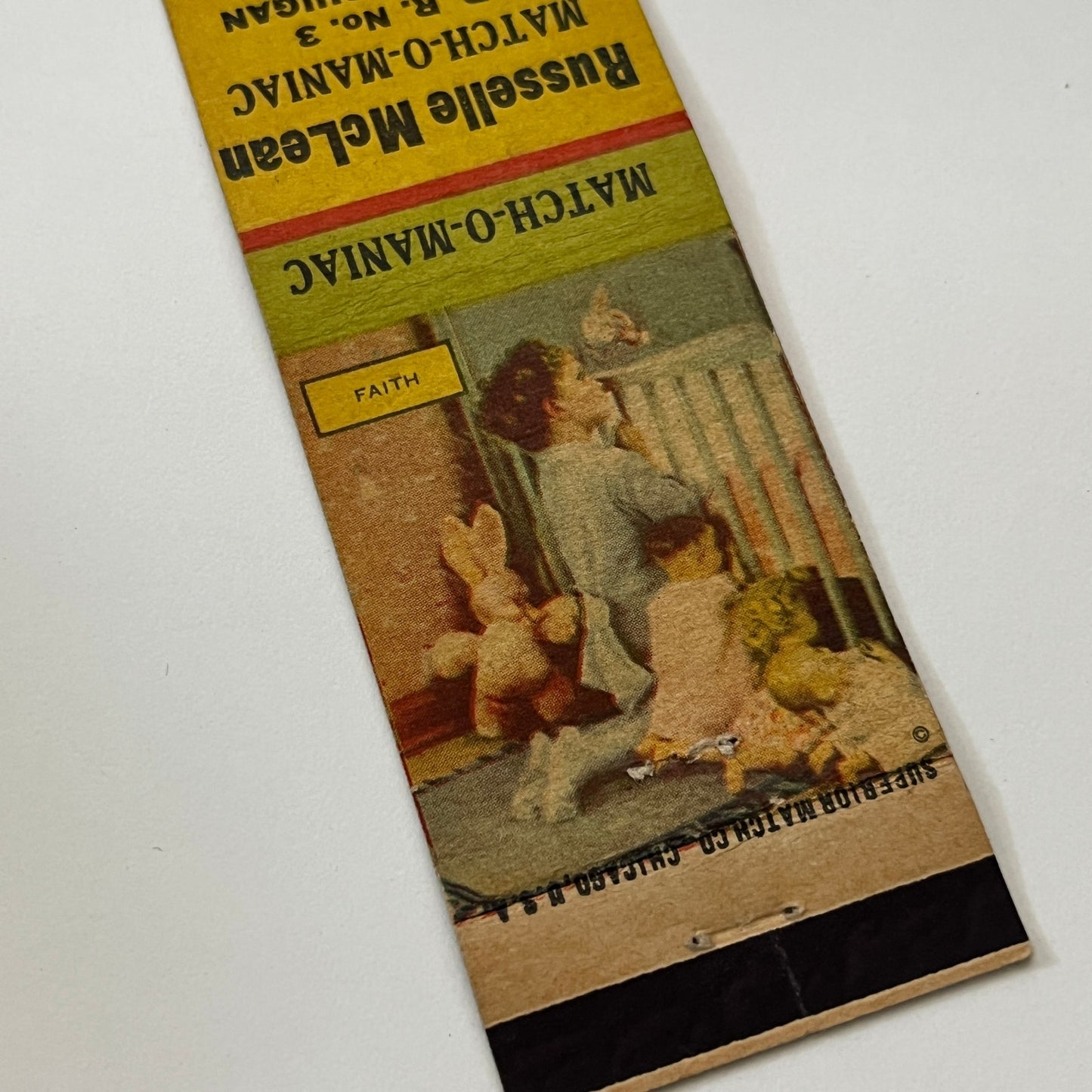 Russelle McLean Match-O-Maniac Ionia MI WCSH Vintage Matchbook Cover TB6-MB1-14