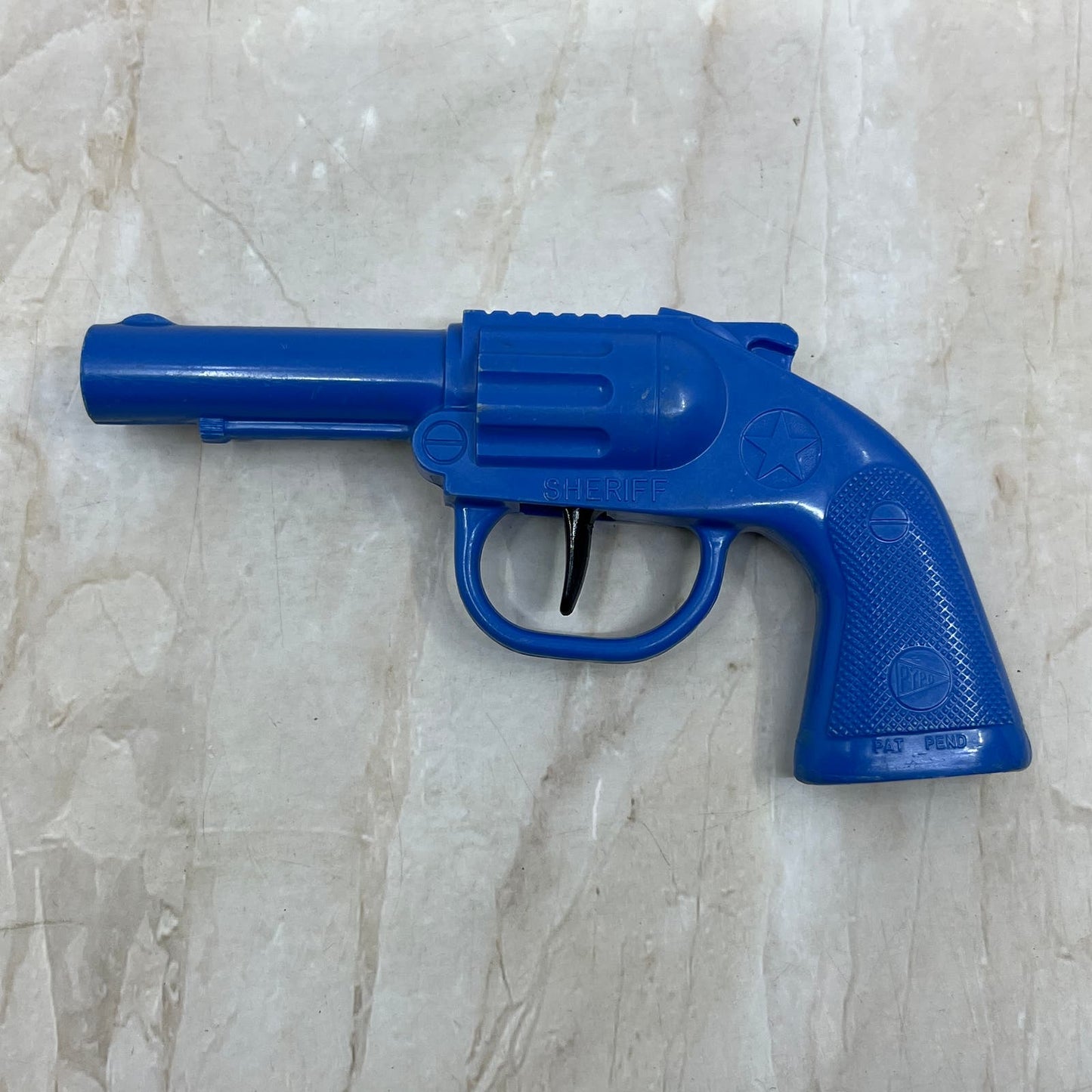 Vintage Plastic Toy Sheriff Pistol Blue Six Shooter Pyro Toys TI9