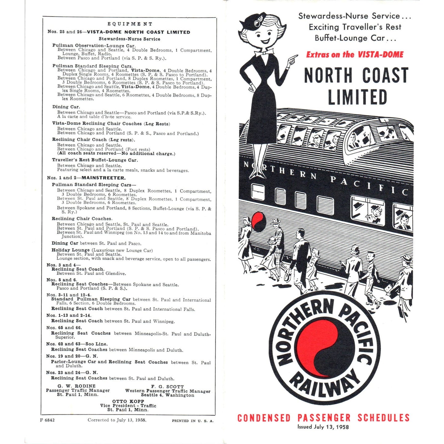 1958 Northern Pacific Railway North Coast Limited Passenger Timetables AB9