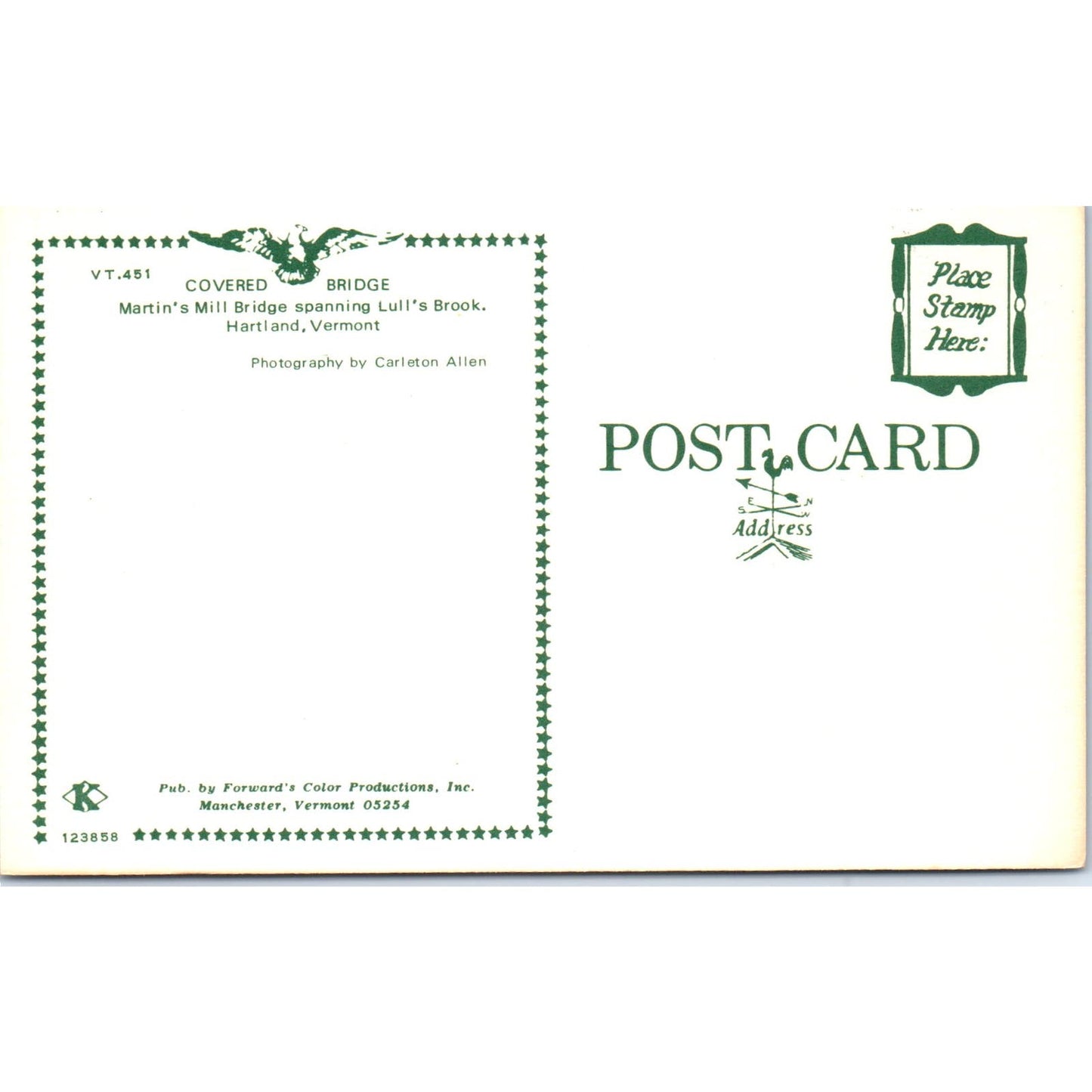 Martins Mill Bridge Lull's Brook Hartland VT Vintage Covered Bridge Postcard PD6