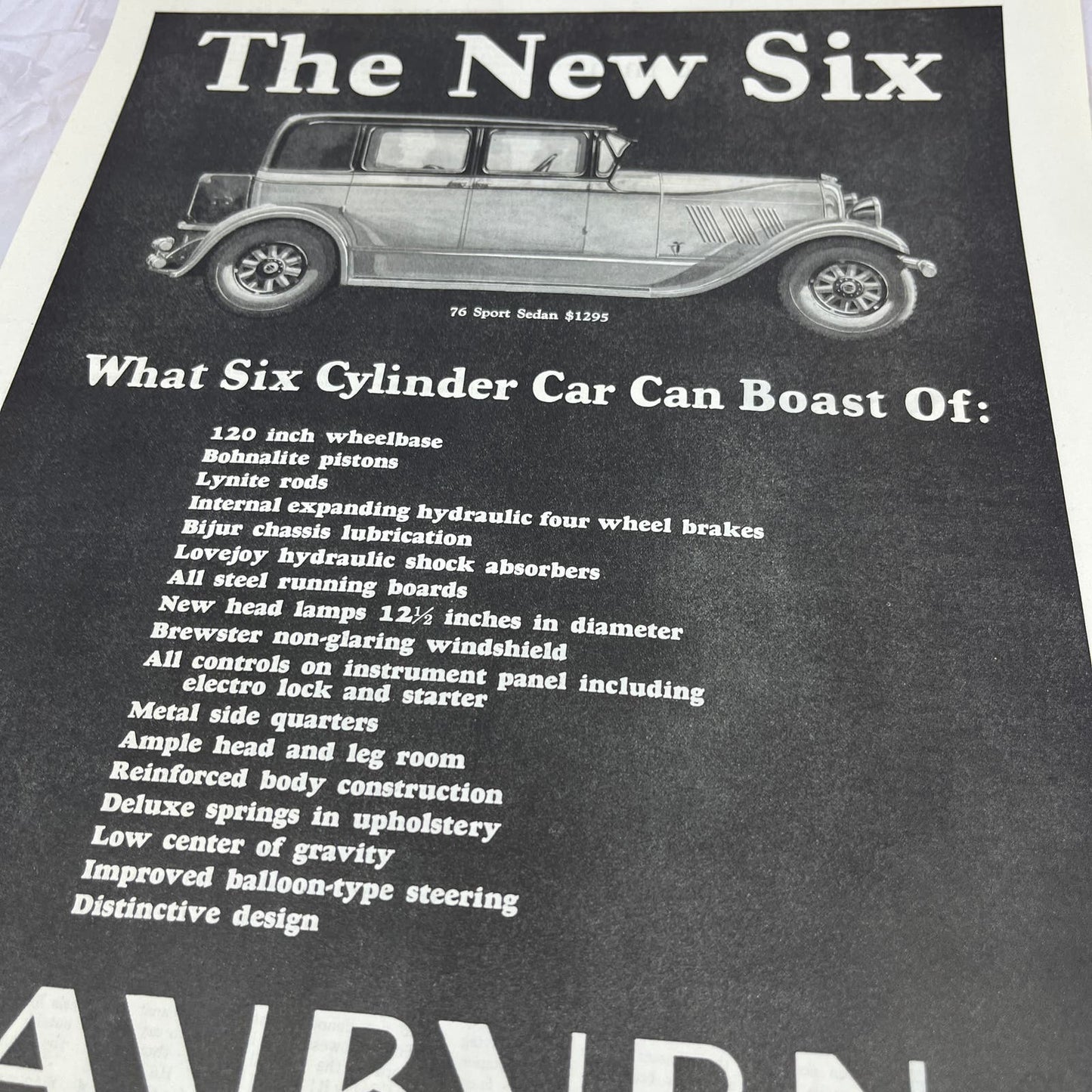 Lycoming Auburn 76 Sport Sedan 1928 Original Magazine Advertisement FL6-8