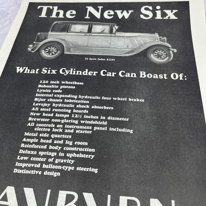 Lycoming Auburn 76 Sport Sedan 1928 Original Magazine Advertisement FL6-8