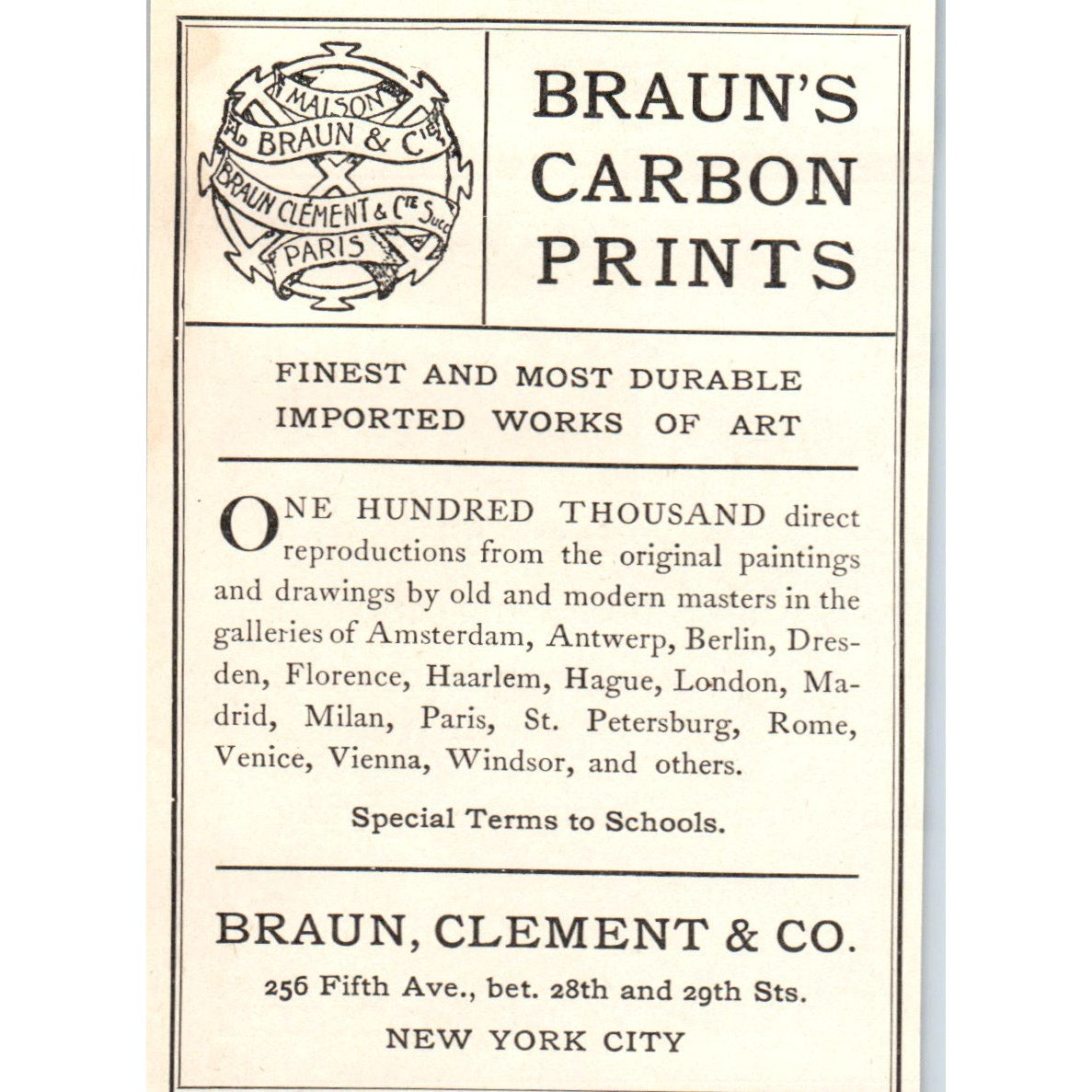 Braun, Clement & Co Carbon Prints New York City 1906 Victorian Ad AB8-MA2