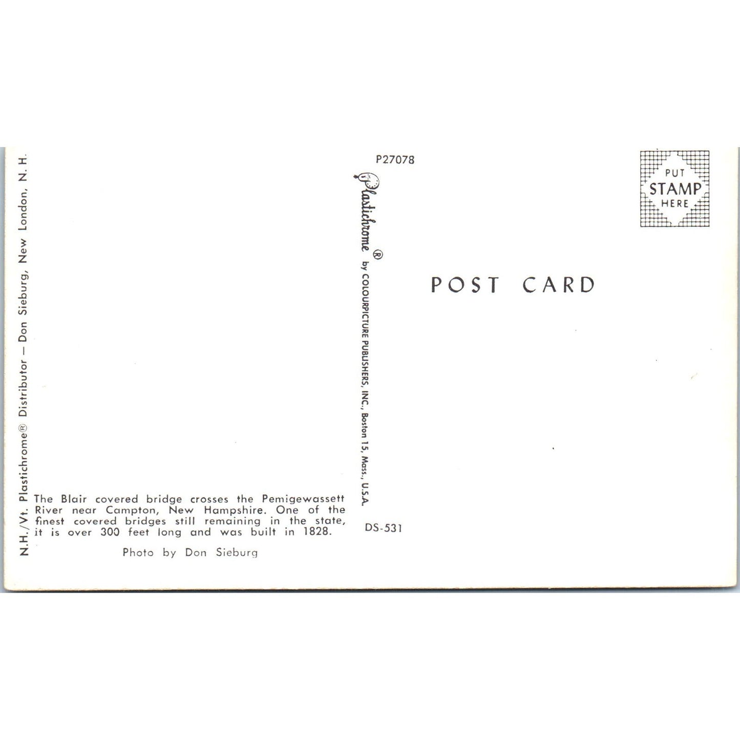 Blair Bridge Pemigewasset River Campton NH Vintage Covered Bridge Postcard PC11