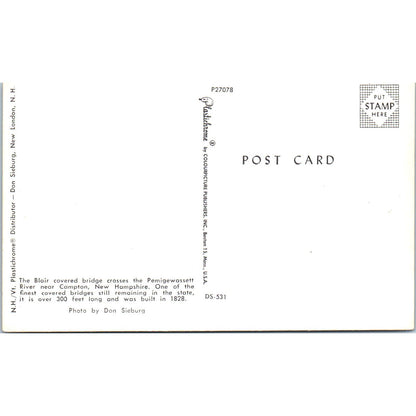 Blair Bridge Pemigewasset River Campton NH Vintage Covered Bridge Postcard PC11